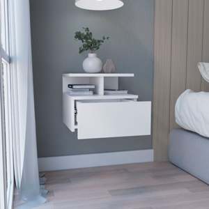 Mesita de Noche Flotante 12H, Montada en la Pared, con un Cajón y Estante de 2 Niveles, Blanca - Product Image 2