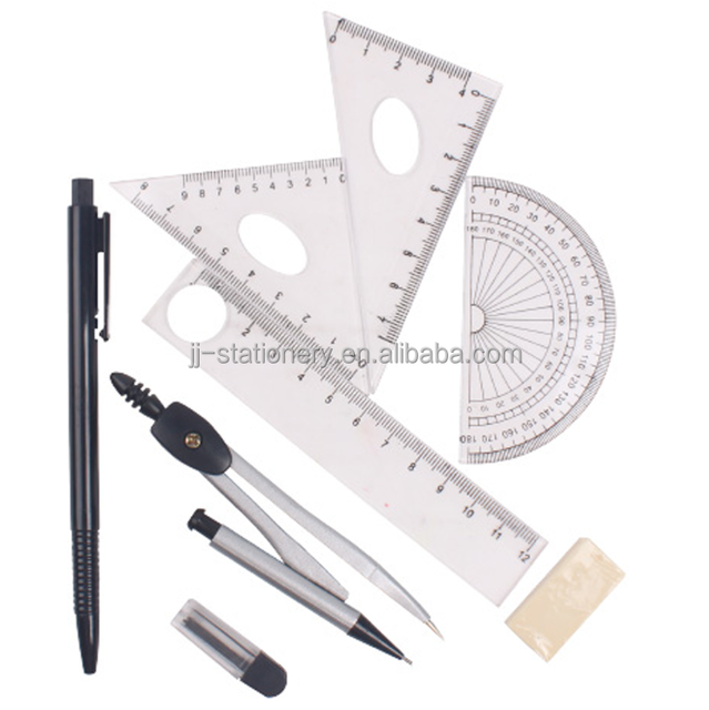 Math Geometry Kit Multi Functional Drawing Compasses 8PCS Set School Students Safety Metal Compass Set