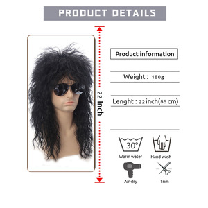 Parrucca Sintetica Senza Colla 22 Pollici Stile Anni '80 Rock Star per Costumi di Halloween, Feste Punk e Heavy Metal - Product Image 2