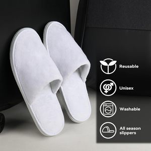 Chaussons d'hôtel jetables en molleton corail et coton, semelle EVA, doux, portables, à bout fermé, couleur personnalisable, faible MOQ, certifiés ISO9001, vente en gros - Product Image 5