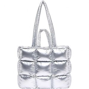 Bolso Tote Impermeable de Gran Capacidad para Mujer, Bolso de Hombro Acolchado de Poliéster Negro para Invierno, Bolso Bandolera - Product Image 1