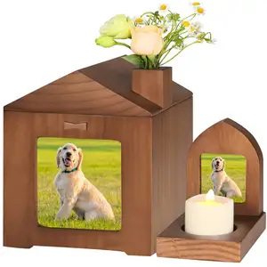 Petdom özel Pet anıtları Urns köpekler kediler için külleri fotoğraf çerçevesi Pet kremasyon çömleği özel doğal ahşap Pet Urns