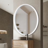 Espejo Táctil Redondo, Espejo de Baño con Luz LED, Espejos LED Ajustables para Baño