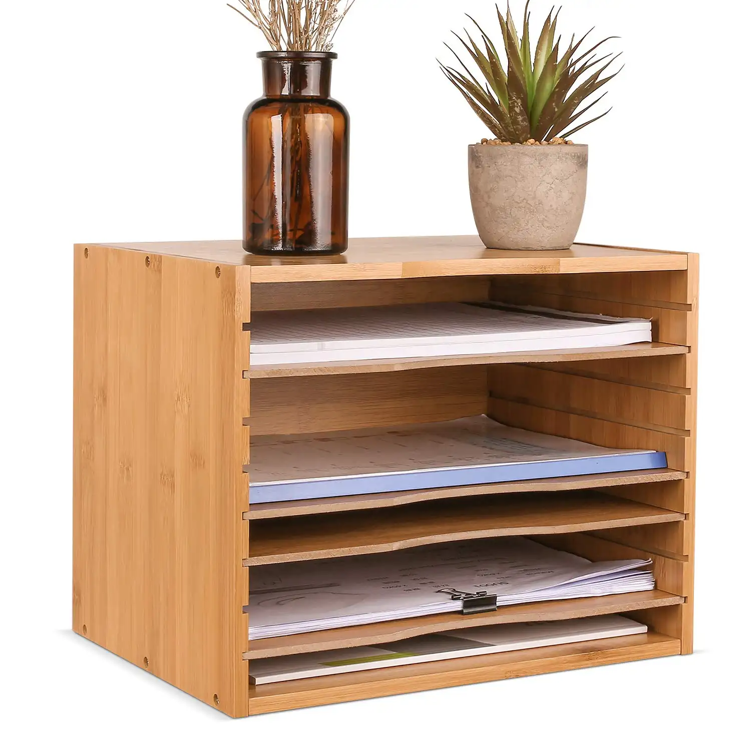 Home Office Benodigdheden Bamboe Desktop Accessoires Document Opslaghouder Bestand Organizer Voor Bureau