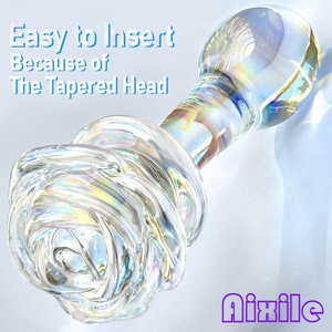Dildo <span class=keywords><strong>de</strong></span> Cristal, Tapón Anal <span class=keywords><strong>de</strong></span> Cristal con Base Redonda en Forma <span class=keywords><strong>de</strong></span> Rosa, Estimulador <span class=keywords><strong>de</strong></span> Punto G, Masajeador, Juguete Sexual Anal para Masturbación - Product Image 4