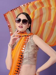 Sari indien traditionnel en georgette avec imprimé multicolore pour femme, coupe classique, longueur au sol, idéal pour un usage quotidien - Product Image 2