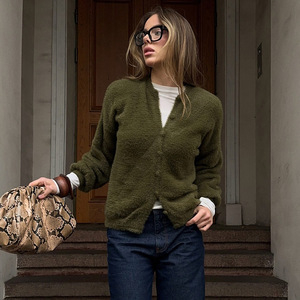 Cárdigan Holgado de Manga Farol para Mujer, Color Verde, Moda 2026, Ropa Casual - Product Image 4