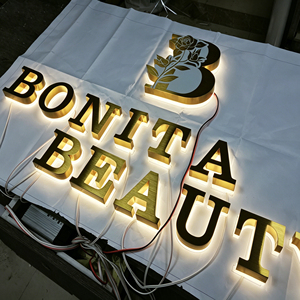 SONGWEN Mirror Brush Golden Stainless Steel Acrylic Led Letter Backlit <b>Sign</b> Wall <b>Light</b> 3D Custom Led <b>Sign</b> Business Shopfront - Product Image 3