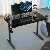 Escritorio Gaming de Vidrio LED AJUNION con Luces RGB Controladas por Aplicación, Escritorio Compacto Rectangular para Oficina en Casa con Portavasos