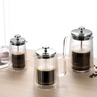Vente en gros 350ml Double paroi Presse française Cafetière 12oz Haute Borosilicate Verre Transparent Caractéristique commerciale Cafetiere