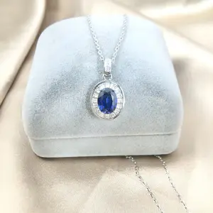 Collar con colgante de piedra azul de Plata de Ley 925 chapado en oro blanco de 18 quilates de alta calidad, joyería para mujer