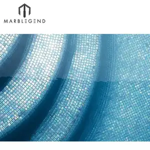 Swimming Pool Decor 4mm Thickness Glass Blue Mosaic Tile For Floor