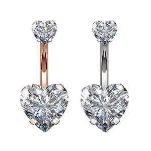 Nhẫn Đính Đá Zircon Rốn Bụng Trái Tim Đào Màu Trắng Đôi Bằng Thép Không Gỉ Hợp Thời Trang Trang Sức Cơ Thể