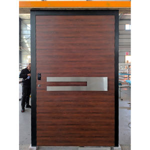 Porte d'entrée en aluminium à impression <span class=keywords><strong>de</strong></span> grain <span class=keywords><strong>de</strong></span> bois <span class=keywords><strong>de</strong></span> Géorgie au design moderne avec serrure intelligente 304 <span class=keywords><strong>poignée</strong></span> <span class=keywords><strong>de</strong></span> sécurité à pivot extérieur pour les maisons - Product Image 1