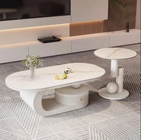 Ensemble élégant de table basse et table d'appoint en imitation marbre, meubles de luxe légers pour le salon
