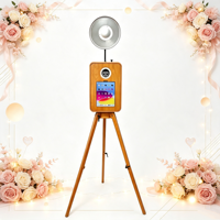 Photo Booth Lipat Kayu dengan Tripod, Pemotretan Multi-sudut, Kompatibel dengan Kebanyakan iPad & Kamera untuk Acara