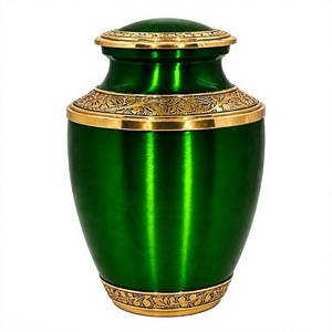 Guci Kremasi Aluminium Ukiran Tangan Hijau & Emas, Guci Pemakaman Logam Dekoratif untuk Abu Jenazah - Product Image 5