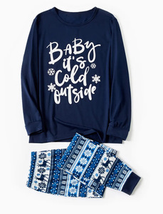 Conjunto de Pijamas Personalizados de Natal Azul Marinho com Estampas de Renas, Suporte para MOQ 1 unidade, Dropshipping POD, Mockup Grátis, Pijamas Combinando - Product Image 1
