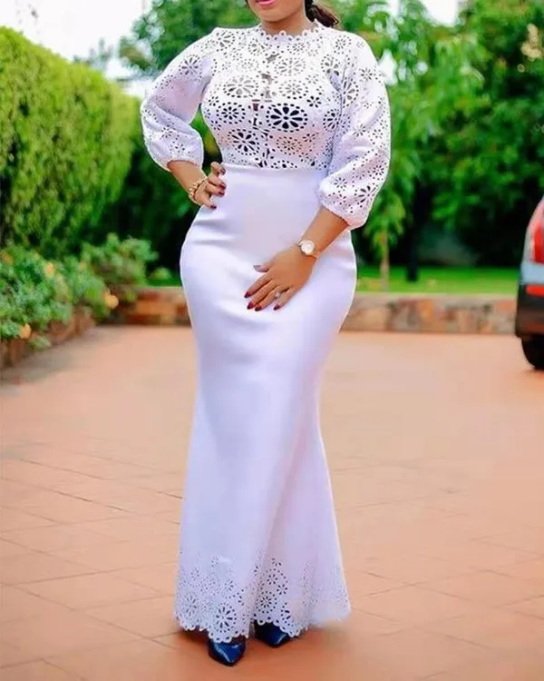 Vestido de novia largo con estampado de flores, vestido africano tradicional de talla grande, Maxi, blanco, ceñido, 2021