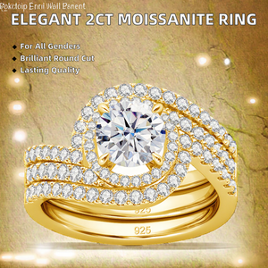 Bagues de mariage en argent sterling S925 de haute qualité, moissanite colorée 2 carats, sertie à griffes, plaqué rhodium/or 18 carats, élégantes et durables - Product Image 2