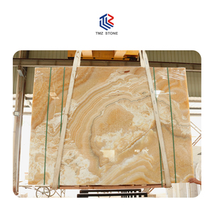 แผ่นหินอ่อนขัดเงาสีเหลืองงาน OEM Tmz Stone <span class=keywords><strong>Onyx</strong></span> มังกรแดงเหมาะสำหรับผนังและพื้นหลัง