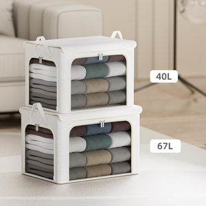 Contenedores de Almacenamiento de Ropa con Marco Metálico, Caja de Almacenamiento Apilable, Contenedores Plegables para Ropa con Tapas y Ventana Transparente - Product Image 4
