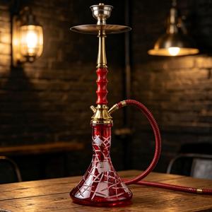 Red Glass <b>Hookah</b> Brass <b>Hookah</b> <b>Pipe</b> Carved Base Water <b>Pipe</b> for Lounge Bar Home Use - Product Image 3