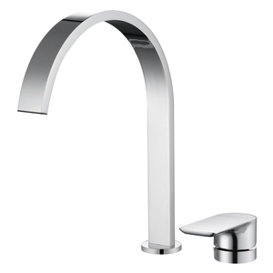 Grifo de <span class=keywords><strong>Cascada</strong></span> Plano de 2 Orificios con Manija Ovalada en Cromo Pulido para Lavabo de Baño - Product Image 1