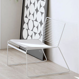 Chaise de salle à manger en acier massif avec siège en cuir PU, design moderne, en fil métallique, chaise <span class=keywords><strong>Bertoia</strong></span>, jardin, café, restaurant - Product Image 4