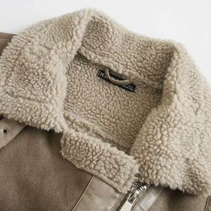 Chaqueta Bomber de Motociclista para Mujer, Elegante, Corta, de Satén Sintético, Personalizable, con Doble Botonadura, Piel de Oveja Sintética - Product Image 6