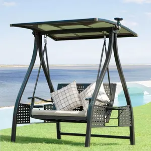 Hamaca Planeadora con marco de aluminio fundido acolchado, banco para Patio, muebles de jardín al aire libre, sofá oscilante