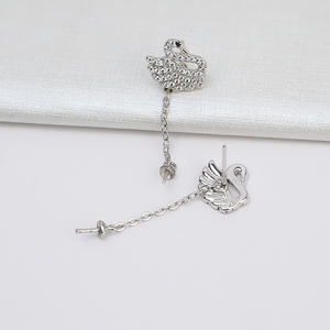 S925 Silver Swan <b>Earrings</b> for Women New 886 DIY Accessory Long Tassel <b>Dangle</b> <b>Pearl</b> Hollow Holder Fashionable <b>Dangle</b> <b>Earrings</b> - Product Image 5