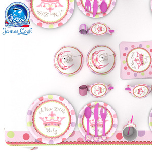 James Cook Crown <b>Pink</b> Birthday Party Set Disposable Paper Cups Plates Napkins For Children's Parties - Product Image 3