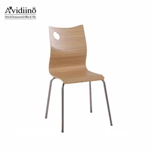 Aidiino vendita calda sedia in legno a buon mercato per ristorante Area pubblica comodo schienale in legno curvato in acciaio inox Base Snack sedia