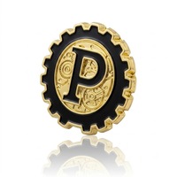 Épinglette personnalisée en émail sur le thème de l'industrie, style steampunk, mécanique, avec initiale P, en métal plaqué, pour logo d'entreprise technologique
