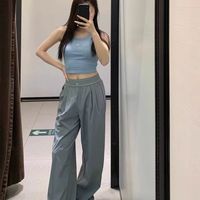 Pantalon de survêtement décontracté taille basse respirant pour femme, grande taille, style hip-hop, couleur unie, coupe ample, longueur cheville