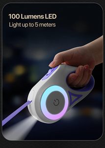 Laisse rétractable automatique multifonctionnelle pour animaux de compagnie avec lumières LED à dégagement rapide et laisse durable pour chien, fourrure et écharpe décorées - Product Image 2