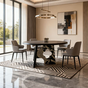 Tavolo da Pranzo di Lusso in Marmo Italiano, Nero Rosa Moderno, Solido, 6 Posti, Montaggio Richiesto, per Casa, Hotel, Soggiorno - Product Image 3