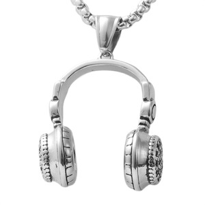 Collier pendentif casque audio en acier inoxydable pour homme, style rétro punk, design géométrique, bijou cadeau 12091 - Product Image 4