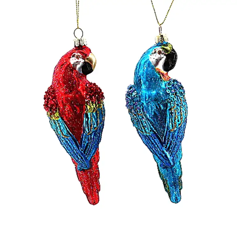 나무 장식 도매 사용자 정의 장난감 다채로운 매력적인 앵무새 동물 조류 날개 입상 크리스마스 유리 장식