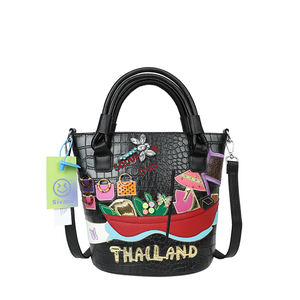 Bolso Tote Casual Portátil con Estampado de Cocodrilo, Bordado a Mano, Contraste de Color, Cierre de Cremallera, Forro de Poliéster Extraíble - Product Image 1