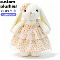 Peluche Lapin Mignon Personnalisé, Jouet en Peluche Blanc Doux avec Robe en Dentelle Florale Rose pour Cadeau d'Anniversaire ou de Pâques