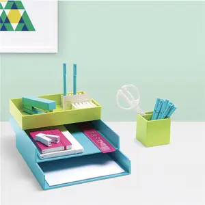 Warna Cerah Kantor Sekolah Stackable Desktop Organizer Set 2 Lapisan File Karton Tray