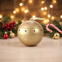Boîte en fer blanc de luxe, or brillant, en forme de sphère, ornement métallique suspendu, conteneur en fer blanc pour bonbons, chocolats, cadeau de fêtes, imprimé offset