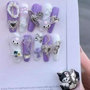 Hecho a mano cubierta completa prensa falsa Artificial en la punta de las uñas reutilizable uñas francesas flor Acrílico falso magnético Rhinestone <span class=keywords><strong>bailarina</strong></span> - Product Image 4