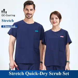 Quick Dry 4-way Stretch Scrub Set Nursing Uniforms Medical Hospital Doctors Nurses For Women Men Clinical Sanitary Outfit Suit