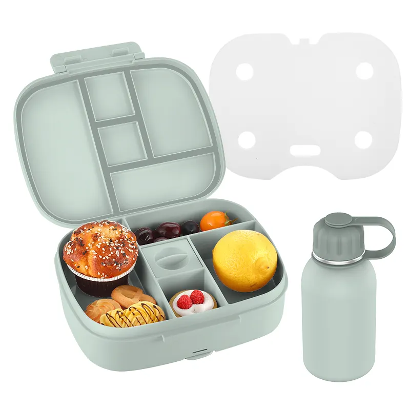 Microwave Safe Bento Box Adult Or Kids 4 Compartment Food Container Divided Rectangle Two Layer Lunch Box With Water Bottle