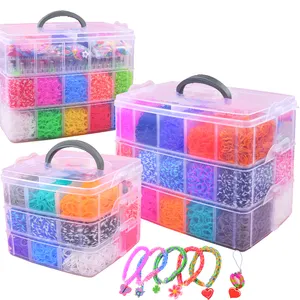 Wholesale Popular Colorful Kids Diy Loom Bands 3-layer Rubber Bands Elastic Rubber Band Bracelets With Weaving Frames