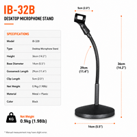 Support de microphone flexible IB-32B avec base ronde robuste, support de micro flexible pour bureau, scène et studio
