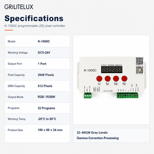 <span class=keywords><strong>Controller</strong></span> LED Pixel K-1000C DC5-24V 2048 Pixel <span class=keywords><strong>1</strong></span> Porta di Uscita Programmabile con Scheda SD per Strisce LED Digitali - Product Image 2